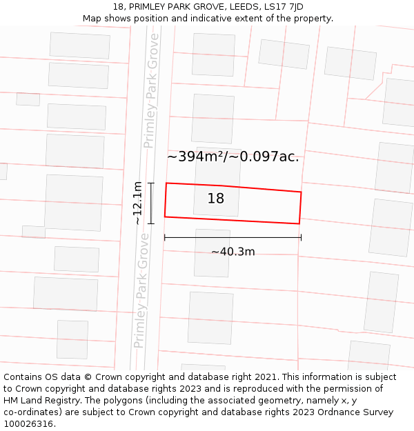 18, PRIMLEY PARK GROVE, LEEDS, LS17 7JD: Plot and title map