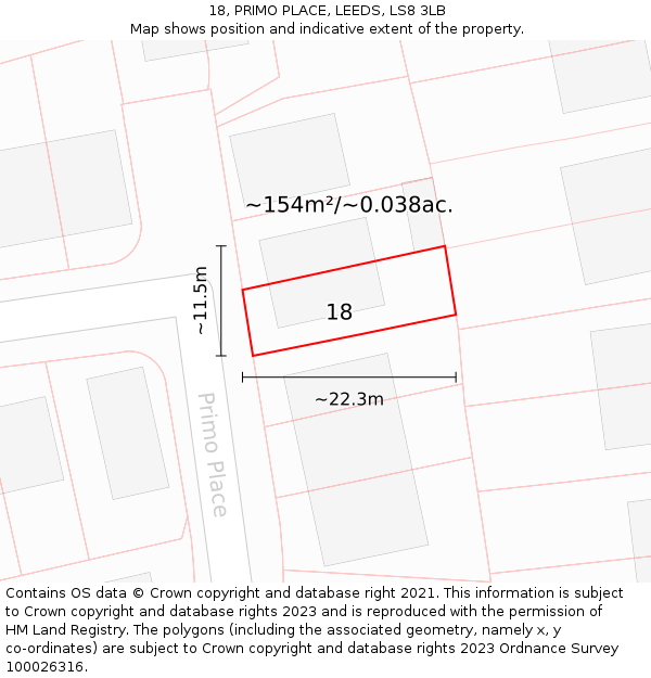 18, PRIMO PLACE, LEEDS, LS8 3LB: Plot and title map