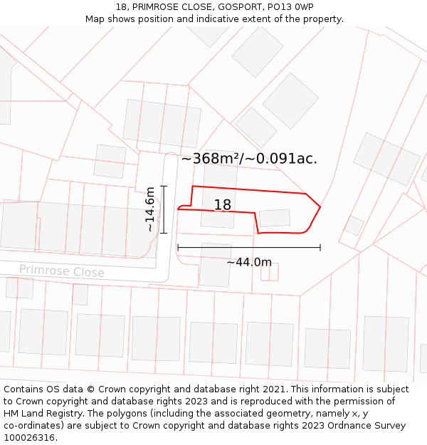 18, PRIMROSE CLOSE, GOSPORT, PO13 0WP: Plot and title map