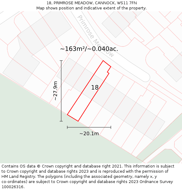18, PRIMROSE MEADOW, CANNOCK, WS11 7FN: Plot and title map