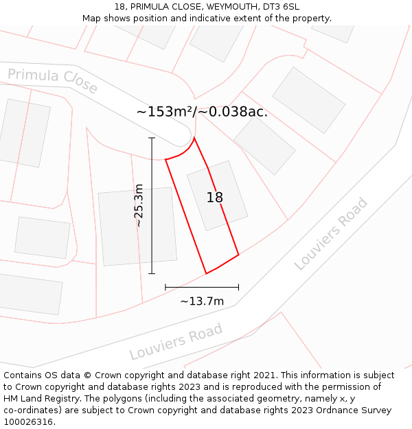18, PRIMULA CLOSE, WEYMOUTH, DT3 6SL: Plot and title map