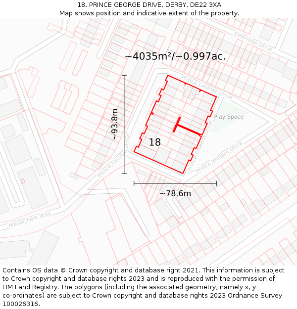 18, PRINCE GEORGE DRIVE, DERBY, DE22 3XA: Plot and title map