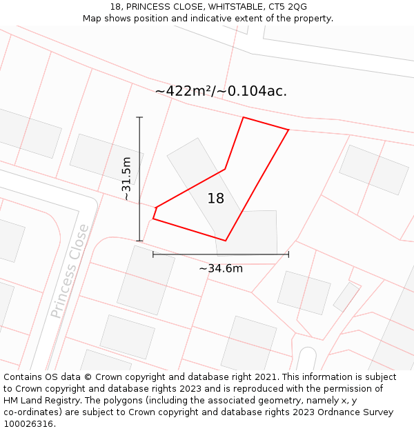 18, PRINCESS CLOSE, WHITSTABLE, CT5 2QG: Plot and title map