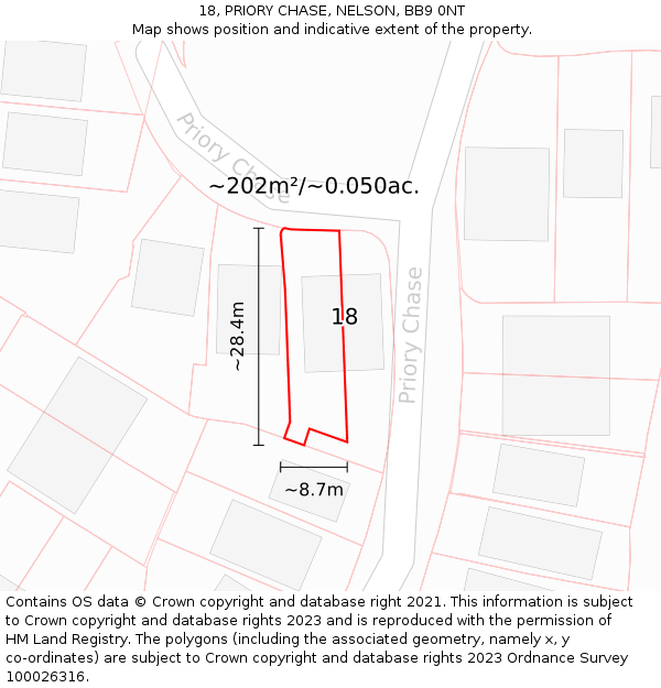 18, PRIORY CHASE, NELSON, BB9 0NT: Plot and title map