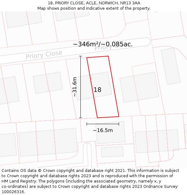 18, PRIORY CLOSE, ACLE, NORWICH, NR13 3AA: Plot and title map