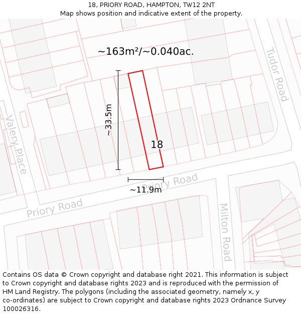 18, PRIORY ROAD, HAMPTON, TW12 2NT: Plot and title map
