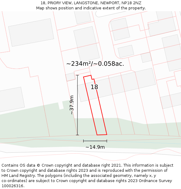18, PRIORY VIEW, LANGSTONE, NEWPORT, NP18 2NZ: Plot and title map