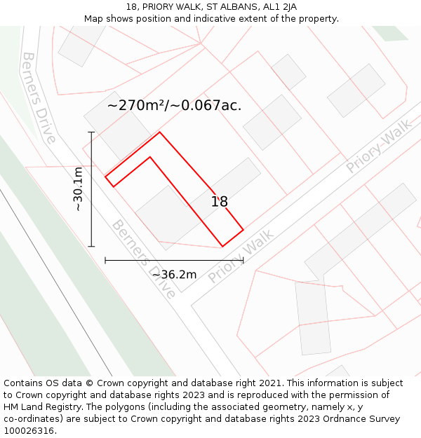 18, PRIORY WALK, ST ALBANS, AL1 2JA: Plot and title map