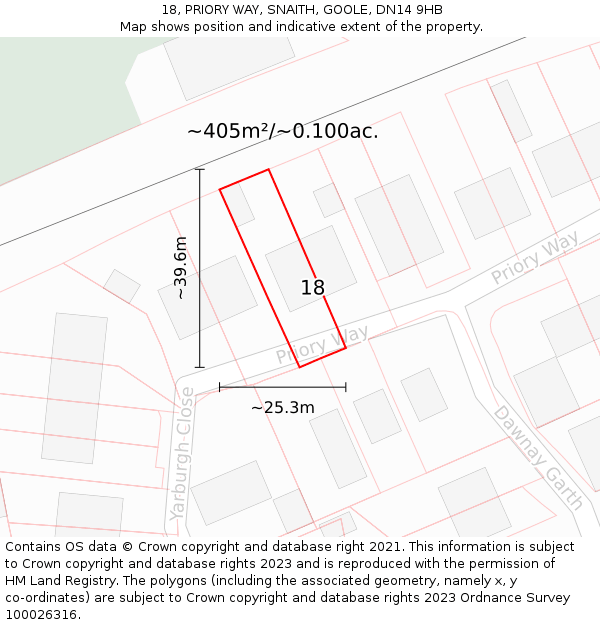 18, PRIORY WAY, SNAITH, GOOLE, DN14 9HB: Plot and title map