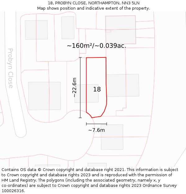 18, PROBYN CLOSE, NORTHAMPTON, NN3 5LN: Plot and title map