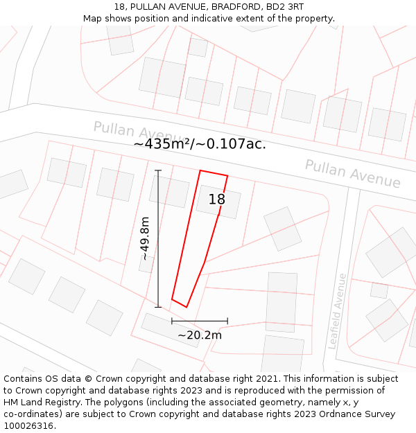 18, PULLAN AVENUE, BRADFORD, BD2 3RT: Plot and title map