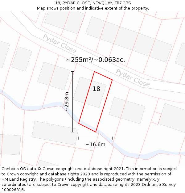 18, PYDAR CLOSE, NEWQUAY, TR7 3BS: Plot and title map
