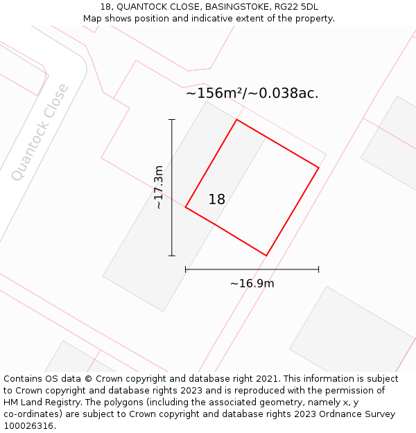 18, QUANTOCK CLOSE, BASINGSTOKE, RG22 5DL: Plot and title map