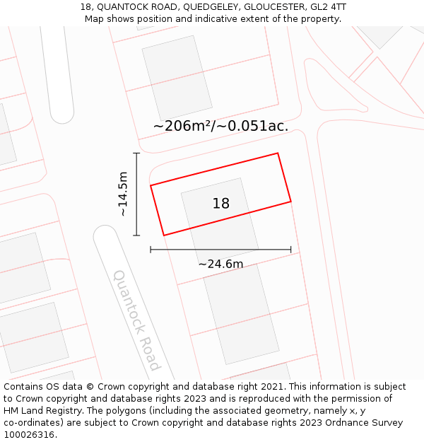 18, QUANTOCK ROAD, QUEDGELEY, GLOUCESTER, GL2 4TT: Plot and title map