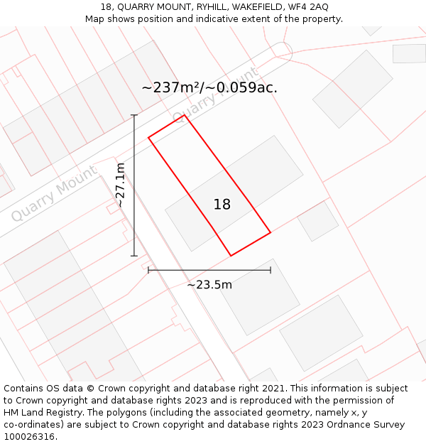 18, QUARRY MOUNT, RYHILL, WAKEFIELD, WF4 2AQ: Plot and title map
