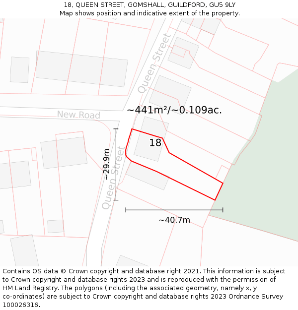 18, QUEEN STREET, GOMSHALL, GUILDFORD, GU5 9LY: Plot and title map