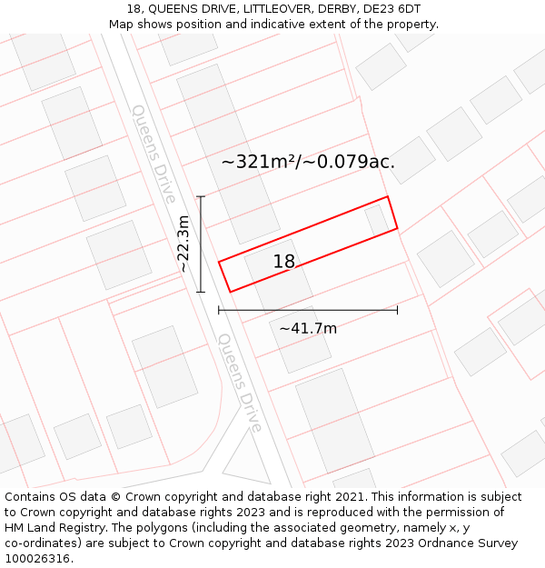 18, QUEENS DRIVE, LITTLEOVER, DERBY, DE23 6DT: Plot and title map