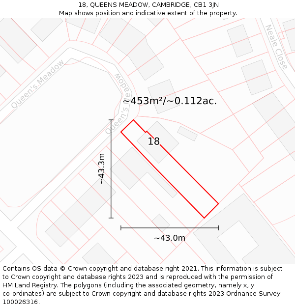 18, QUEENS MEADOW, CAMBRIDGE, CB1 3JN: Plot and title map