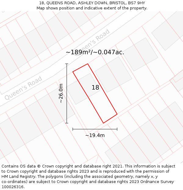 18, QUEENS ROAD, ASHLEY DOWN, BRISTOL, BS7 9HY: Plot and title map