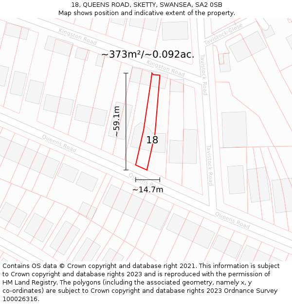 18, QUEENS ROAD, SKETTY, SWANSEA, SA2 0SB: Plot and title map