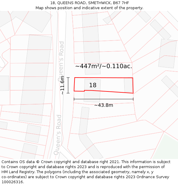 18, QUEENS ROAD, SMETHWICK, B67 7HF: Plot and title map