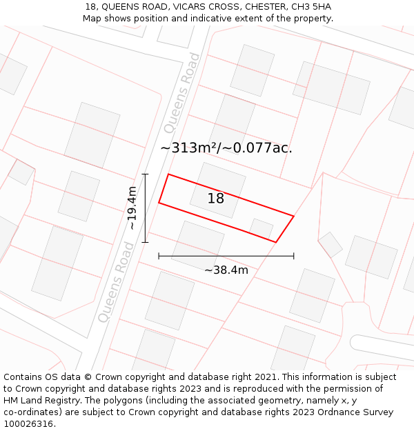 18, QUEENS ROAD, VICARS CROSS, CHESTER, CH3 5HA: Plot and title map