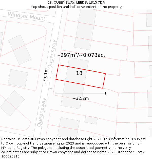 18, QUEENSWAY, LEEDS, LS15 7DA: Plot and title map