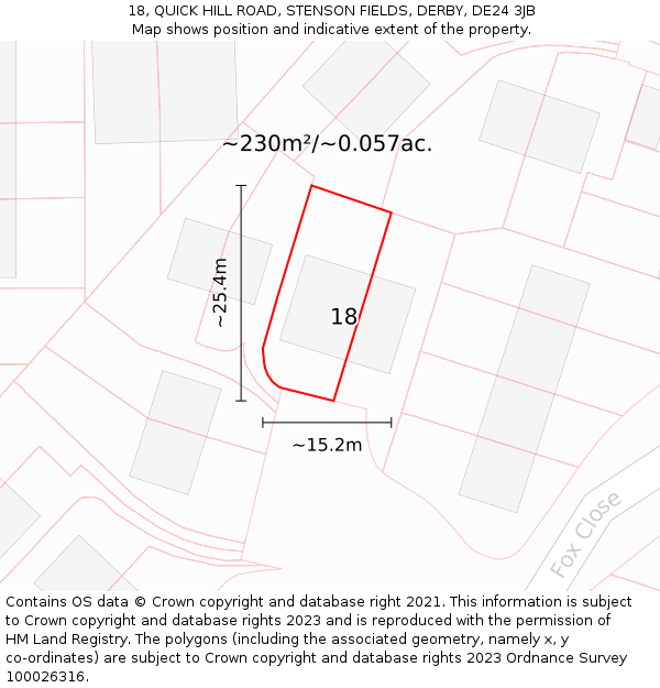 18, QUICK HILL ROAD, STENSON FIELDS, DERBY, DE24 3JB: Plot and title map