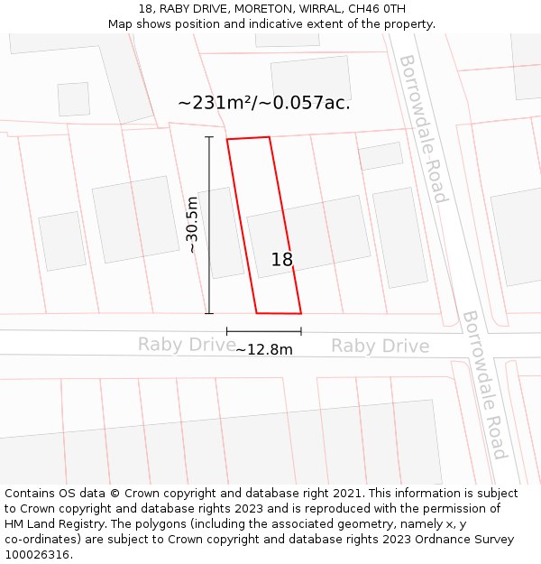 18, RABY DRIVE, MORETON, WIRRAL, CH46 0TH: Plot and title map
