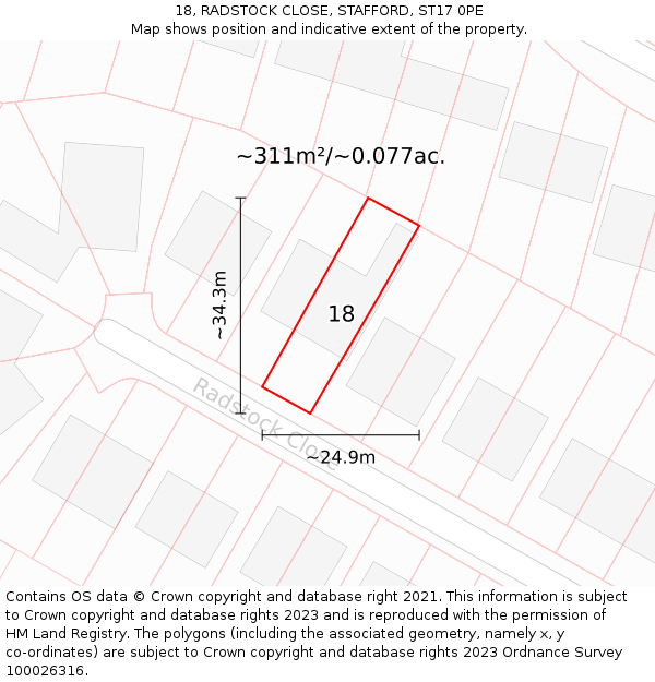 18, RADSTOCK CLOSE, STAFFORD, ST17 0PE: Plot and title map