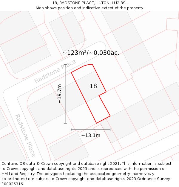 18, RADSTONE PLACE, LUTON, LU2 8SL: Plot and title map