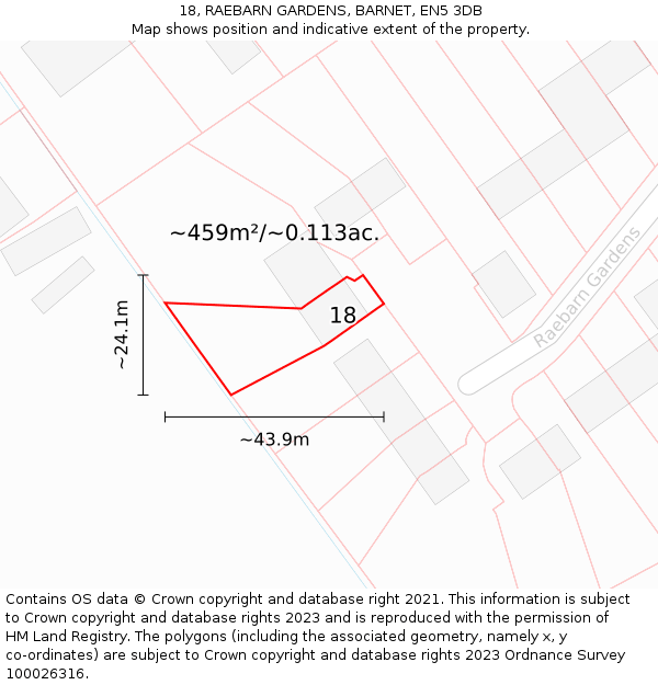 18, RAEBARN GARDENS, BARNET, EN5 3DB: Plot and title map