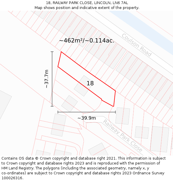 18, RAILWAY PARK CLOSE, LINCOLN, LN6 7AL: Plot and title map