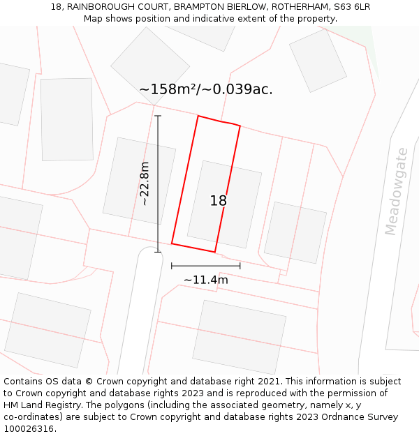 18, RAINBOROUGH COURT, BRAMPTON BIERLOW, ROTHERHAM, S63 6LR: Plot and title map