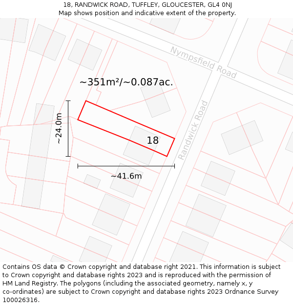 18, RANDWICK ROAD, TUFFLEY, GLOUCESTER, GL4 0NJ: Plot and title map