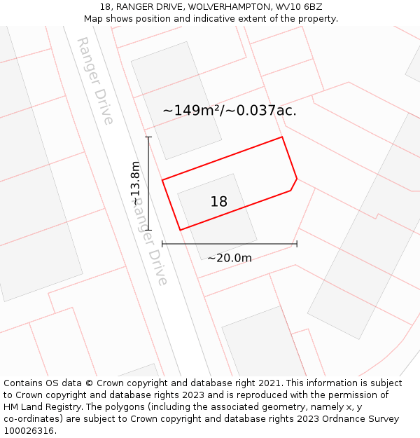 18, RANGER DRIVE, WOLVERHAMPTON, WV10 6BZ: Plot and title map