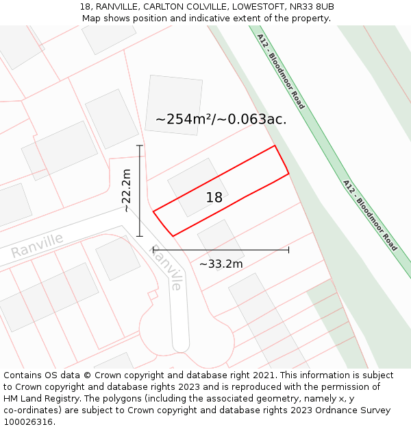18, RANVILLE, CARLTON COLVILLE, LOWESTOFT, NR33 8UB: Plot and title map