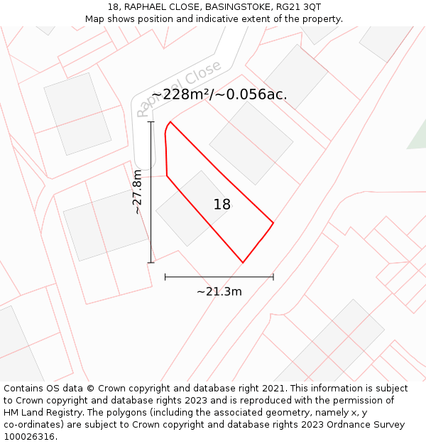 18, RAPHAEL CLOSE, BASINGSTOKE, RG21 3QT: Plot and title map
