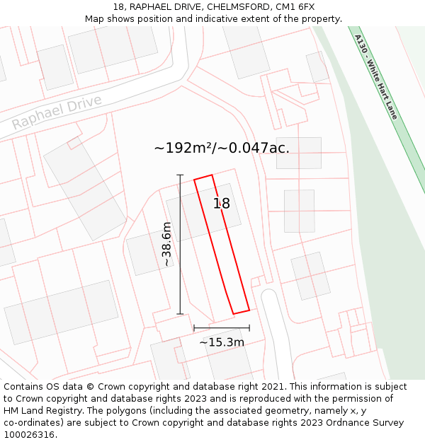 18, RAPHAEL DRIVE, CHELMSFORD, CM1 6FX: Plot and title map