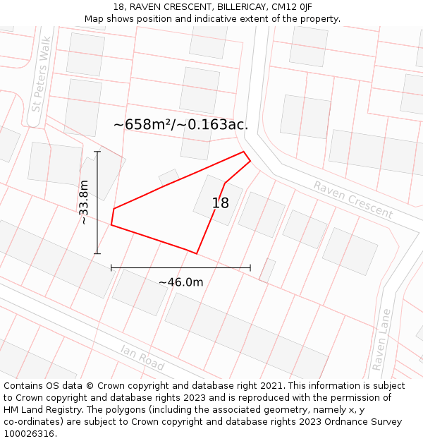 18, RAVEN CRESCENT, BILLERICAY, CM12 0JF: Plot and title map
