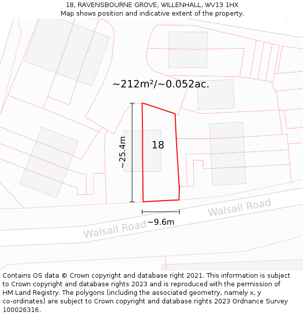 18, RAVENSBOURNE GROVE, WILLENHALL, WV13 1HX: Plot and title map