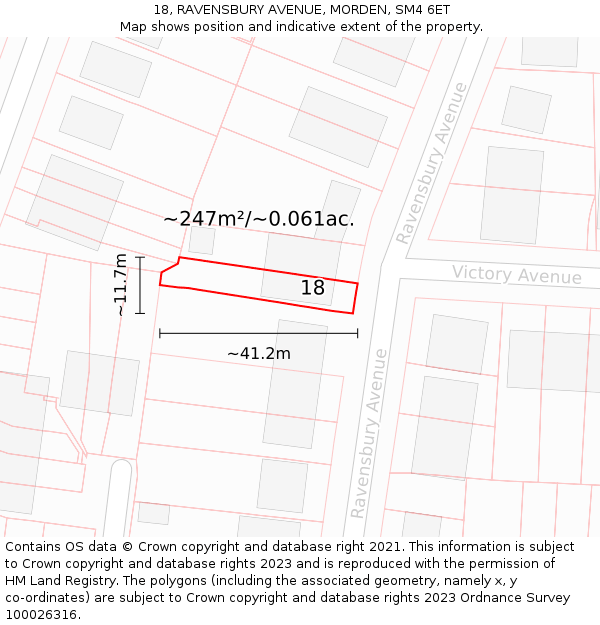 18, RAVENSBURY AVENUE, MORDEN, SM4 6ET: Plot and title map