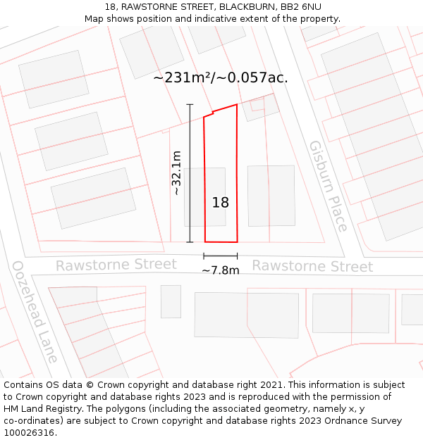 18, RAWSTORNE STREET, BLACKBURN, BB2 6NU: Plot and title map