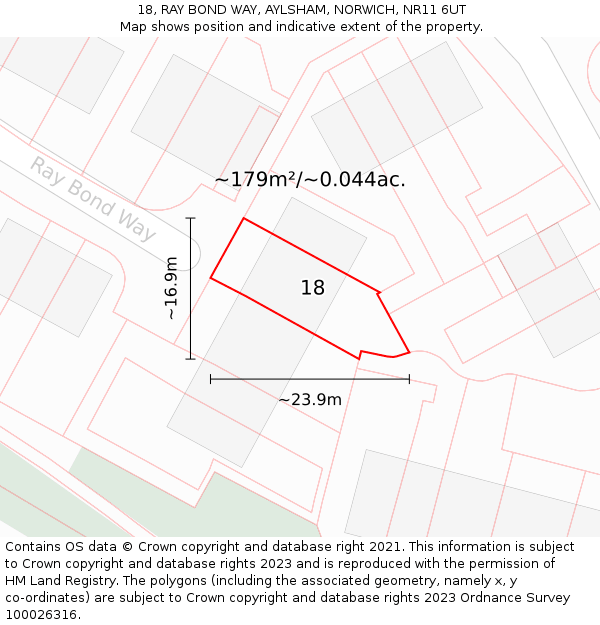 18, RAY BOND WAY, AYLSHAM, NORWICH, NR11 6UT: Plot and title map
