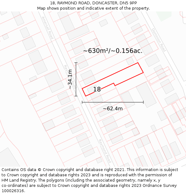 18, RAYMOND ROAD, DONCASTER, DN5 9PP: Plot and title map
