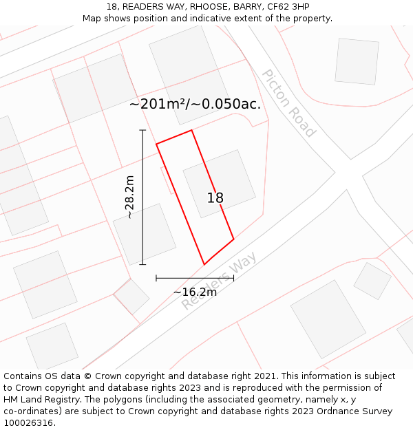 18, READERS WAY, RHOOSE, BARRY, CF62 3HP: Plot and title map