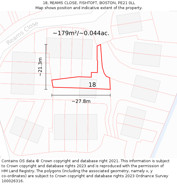 18, REAMS CLOSE, FISHTOFT, BOSTON, PE21 0LL: Plot and title map