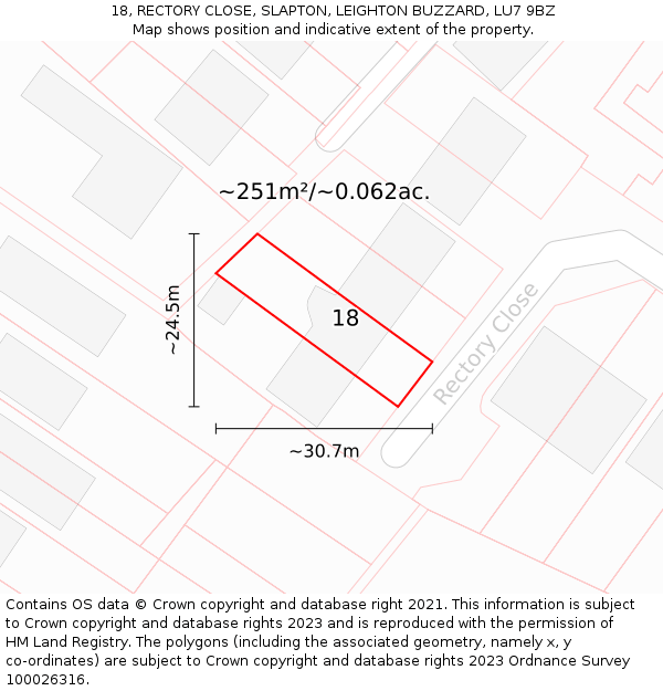 18, RECTORY CLOSE, SLAPTON, LEIGHTON BUZZARD, LU7 9BZ: Plot and title map
