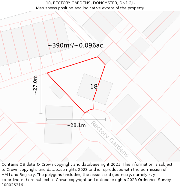 18, RECTORY GARDENS, DONCASTER, DN1 2JU: Plot and title map