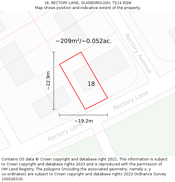 18, RECTORY LANE, GUISBOROUGH, TS14 6QW: Plot and title map